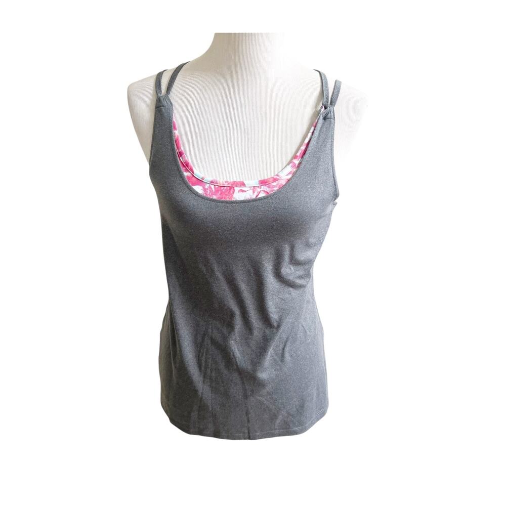 Calia Tank Top Women's Small Charcoal Pink Floral Sleeveless Gym Activewear